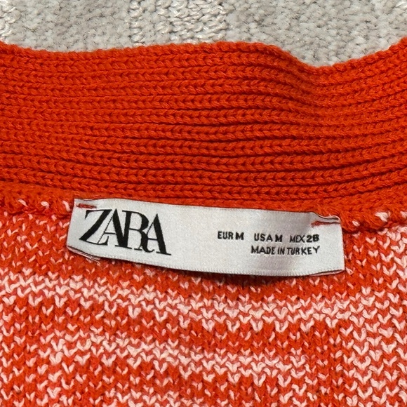 Zara Cardigan Sweater Retro Pattern, Orange Medium - Picture 2 of 4